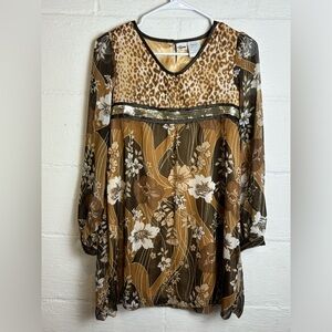 Hannah Montana Girls Youth Brown Y2K Floral Cheetah Print Sheer Dress Size 14